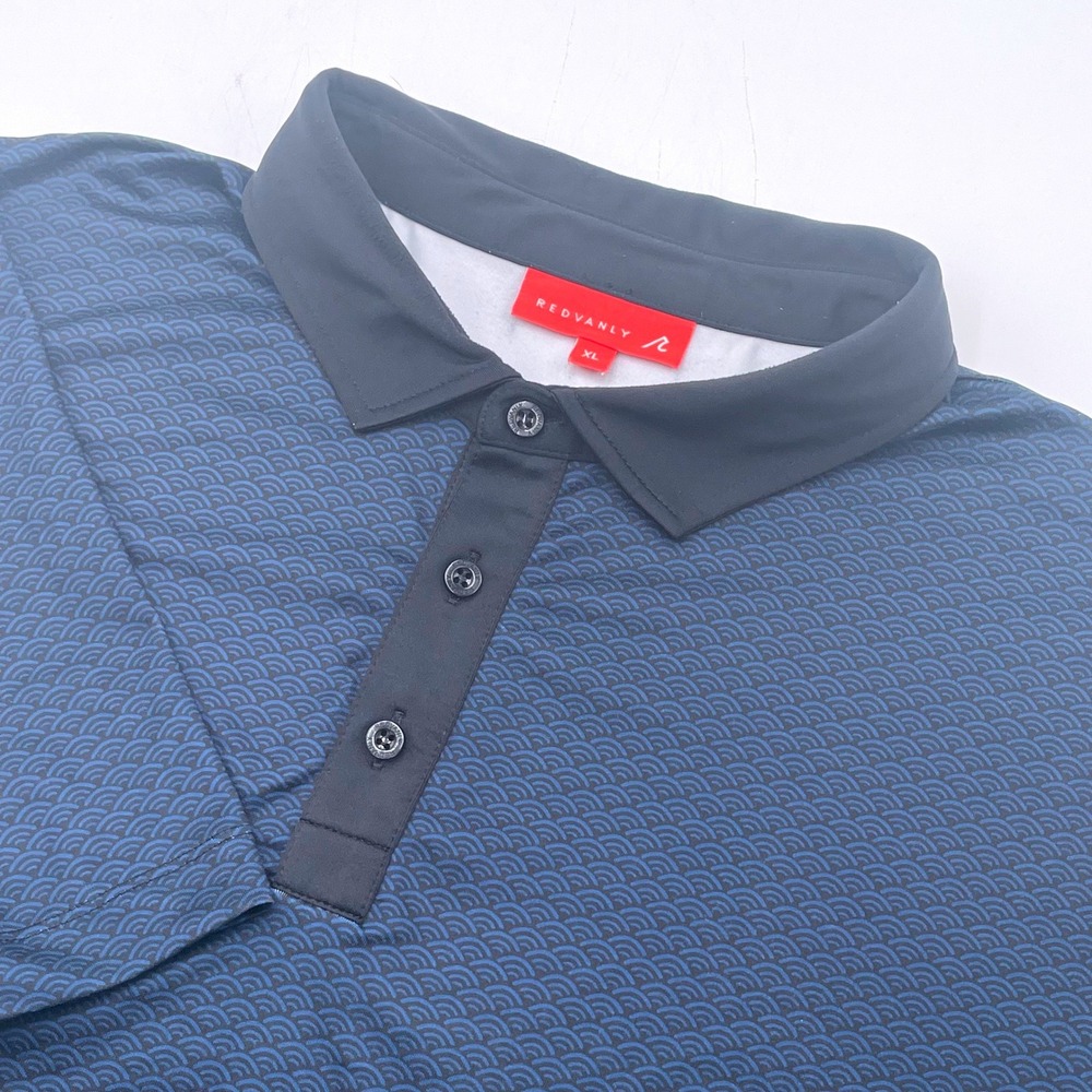 Redvanly Mens XL Navy Blue Wave Print Performance Golf Polo Shirt Short Sleeve